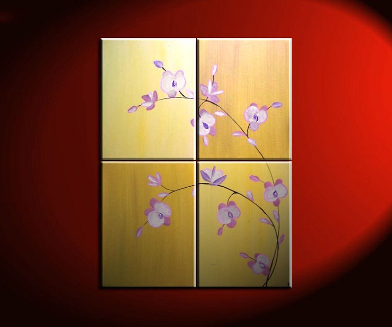 Large Acrylic Orchid Painting Zen Asian Yellow Golden Warm Colors Flower Floral Wall Art Home Decor Large Artwork Custom 32x40 image 1