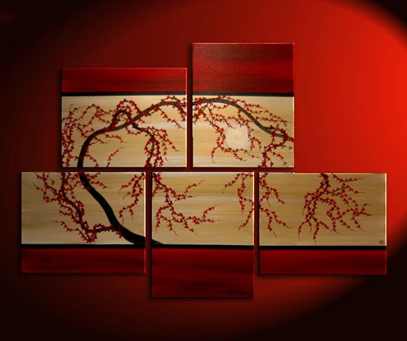 HUGE Zen Wall Art Red and Gold Large Painting Contemporary Etsy