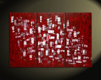 Large Red and White Abstract Art Textured Painting Palette Knife Impasto Triptych on Canvas 45x30 HUGE Customize the Colors