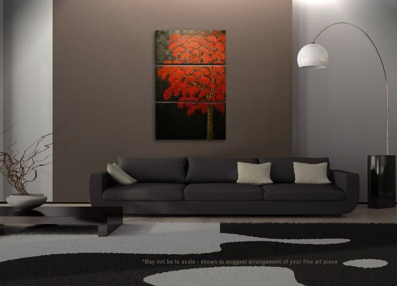 Large Red Tree Painting Over Three Canvases Custom Modern Art Etsy
