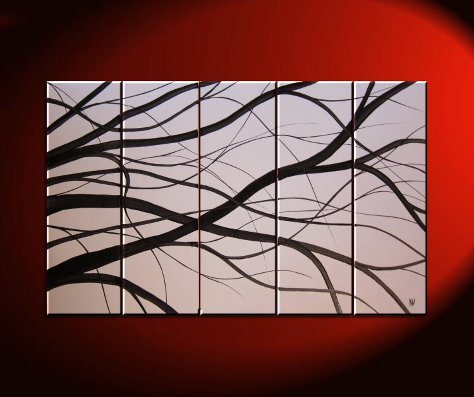 Black and White Tree Branches Painting Large Art Modern Etsy