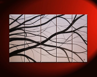 Black and White Tree Branches Painting Large Art Modern Abstract HUGE Elegant Original Monochrome 40x24 custom