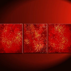 Red Abstract Painting Textured Contemporary Wall Art Vibrant Passionate Home Decor 48x20 Custom