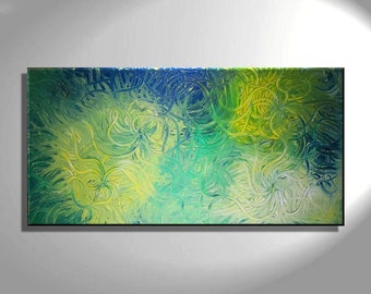 Large Green Abstract Painting Textured Wall Art Original Artwork Home or Office Decor Custom Art 48x24