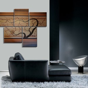 Large Painting Copper Browns and Gold Huge Contemporary Abstract Asian Fusion Plum Blossom Art Zen 56x40 Custom image 1