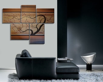 Large Painting Copper Browns and Gold Huge Contemporary Abstract Asian Fusion Plum Blossom Art Zen 56x40 Custom