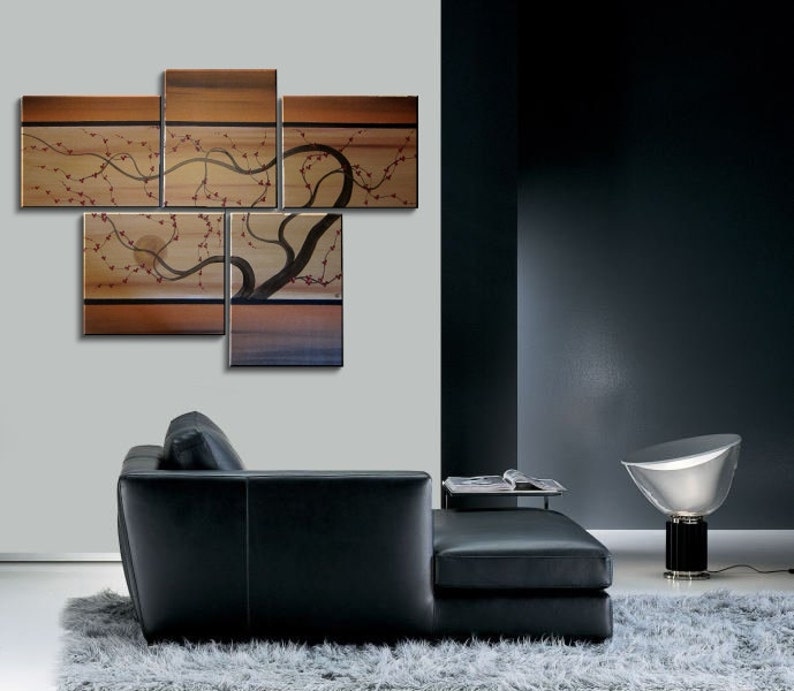 Large Painting Copper Browns and Gold Huge Contemporary Abstract Asian Fusion Plum Blossom Art Zen 56x40 Custom image 1