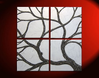 Tree Painting with Branches Tree Art Branch Wall Art Unique Home Decor Detailed Sculpted 3D Impasto One of a Kind 24x24 Ready to mail out
