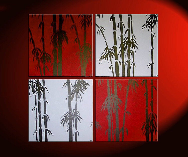 Huge Bamboo Painting Asian Zen Art Pick your Color and Size Zen Wall Art Home Decor Unique Personalized Four Canvases 48x48