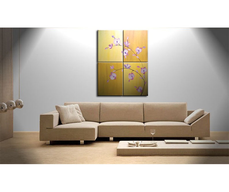 Large Acrylic Orchid Painting Zen Asian Yellow Golden Warm Colors Flower Floral Wall Art Home Decor Large Artwork Custom 32x40 image 3