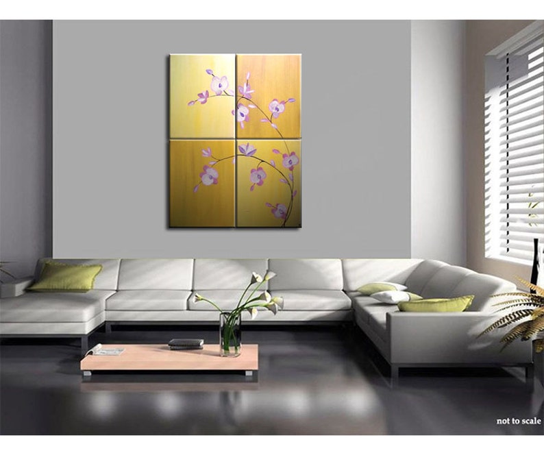 Large Acrylic Orchid Painting Zen Asian Yellow Golden Warm Colors Flower Floral Wall Art Home Decor Large Artwork Custom 32x40 image 2