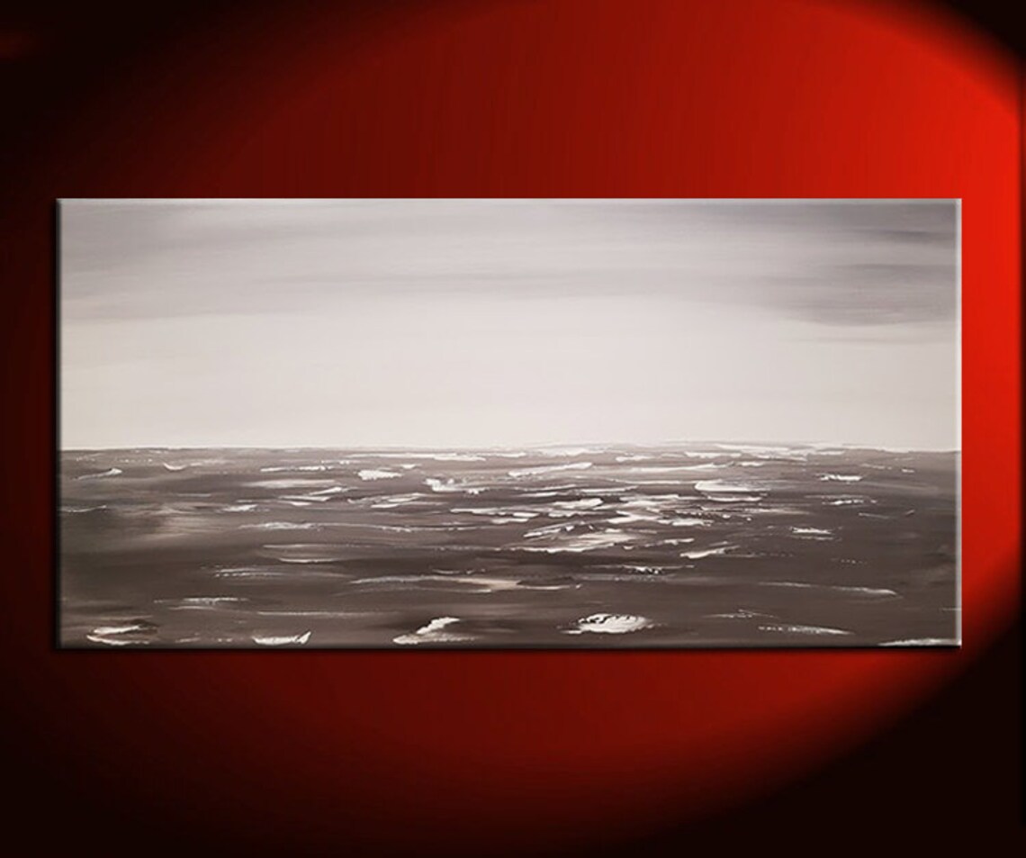 Black and White Seascape Grey Ocean Art Large Ocean Painting Etsy