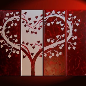 Large Red painting Heart Love Tree Painting Red and White Modern Abstract Art Large 48x36 Wedding Anniversary Gift CUSTOM image 1