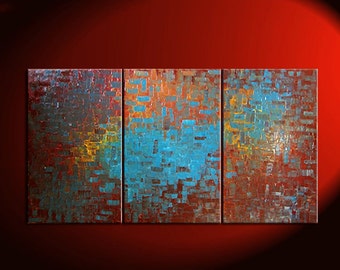 Huge Textured Painting Brown Turquoise Modern Abstract Art Orange Chocolate Original Big Palette Knife Art 72x36 Custom