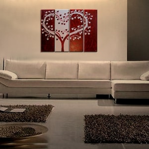 Large Red painting Heart Love Tree Painting Red and White Modern Abstract Art Large 48x36 Wedding Anniversary Gift CUSTOM image 2