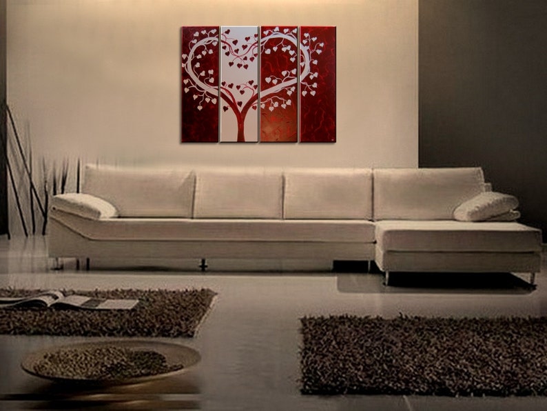 Large Red painting Heart Love Tree Painting Red and White Modern Abstract Art Large 48x36 Wedding Anniversary Gift CUSTOM image 2