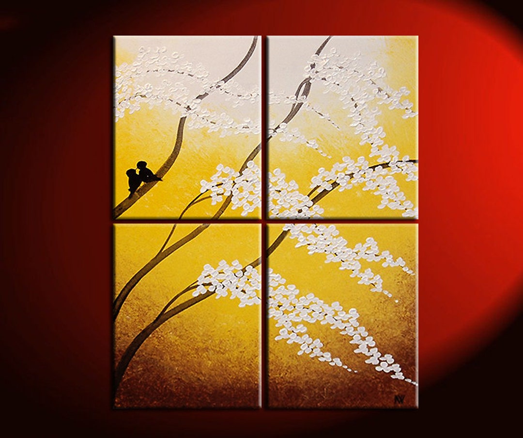 Large Painting Yellow Cherry Blossom Textured Wall Art Home - Etsy