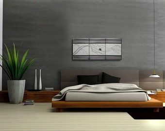 PERSONALIZADO abstracto amor pájaro pintura plata púrpura elegante pared arte home decoración original arte por Nathalie Van 48x20