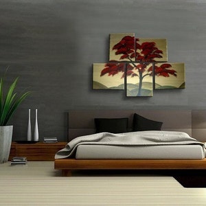 Large Tree Painting Red Gold Huge Art Custom Modern Abstract Original Peaceful 56x40 Hills Asian Chinese Japanese image 3