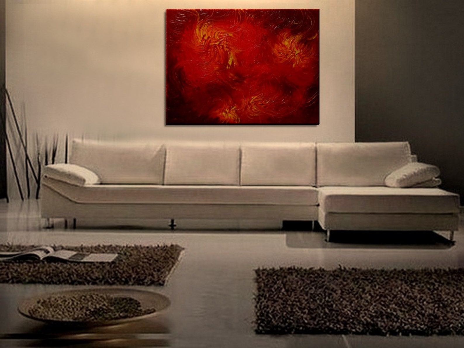 Huge Red Abstract Painting Textured Wall Art Original Etsy