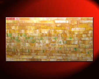 Large Modern Abstract Art Warm Colors Golden Browns, Ochre, Caramel, Yellow and Soft Greens 48x24 HUGE on Stretched Canvas CUSTOM