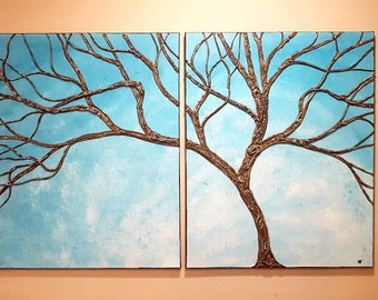 Tree Painting Turquoise 3D textured Branches Sculpted Wall Art Original Artwork Unique Oneofakind Art by Nathalie Van 48x30