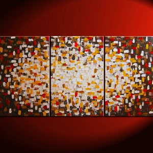 Custom Textured Painting Brown Red Modern Abstract Art Yellow White Sun Burst Original Big Palette Knife Art 72x36