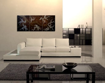 Fine Art Painting Cherry Blossom Tree Art Modern Contemporary Painting Espresso Brown and Cream White Flower Petals 48x20