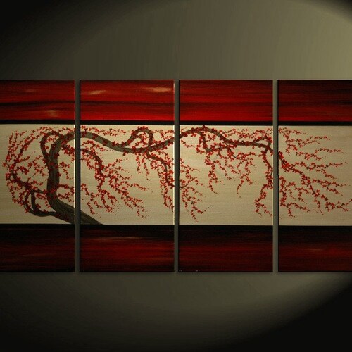 HUGE Zen Wall Art Red and Gold Large Painting Contemporary Etsy