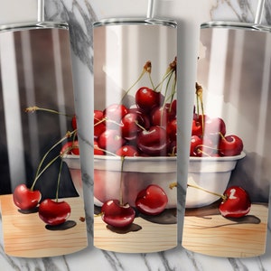 Wiśnie Akwarela Cyfrowy Wydruk Sztuki, 20oz Skinny, Dekoracja Kuchenna Wiśnia Grafika, Wiśnia Ilustracja Cyfrowa Do Pobrania, Czerwona Wiśnia Sztuka