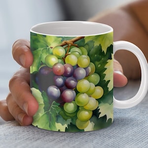 Vibrant Grapes Mug Wrap, 11oz & 15oz Mug Template, Coffee Mug Design, Mug Sublimation Design, Instant Digital Download PNG