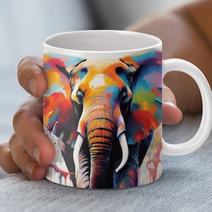 Colorful Elephant Mug Wrap, 11oz & 15oz Mug Template, Coffee Mug Design, Mug Sublimation Design, Instant Digital Download PNG