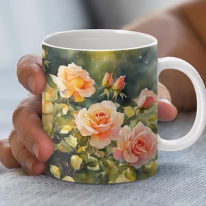 Watercolor Vintage Rose Floral Mug Wrap, 11oz & 15oz Mug Template, Coffee Mug Design, Mug Sublimation Design, Instant Digital Download PNG