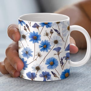 Wildflowers Mug Wrap, 11oz and 15oz Mug Design, Digital Download PNG, Blue Floral Mug Wrap, Printable Coffee Mug Design