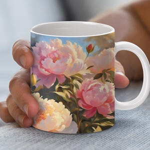 Floral Peony, Colorful Flower Mug Wrap, 11oz & 15oz Mug Template, Coffee Mug Design, Mug Sublimation Design, Instant Digital Download PNG