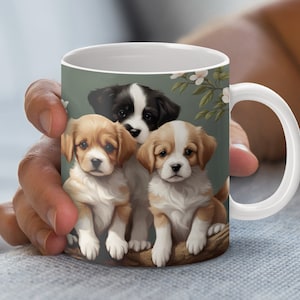 Schattige puppy mokomslag, moksjabloon van 11 en 15 oz, koffiemok ontwerp, sublimatie mokontwerp, instant digitale download, png PNGEgg