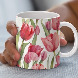 Floral Watercolor Mug Wrap, 11oz & 15oz Mug Template, Coffee Mug Design, Mug Sublimation Design, Instant Digital Download PNG