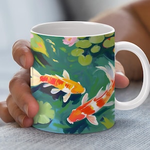 Koi Fish, Colorful Fish Coffee Mug Wrap, 11oz & 15oz Mug Template, Coffee Mug Design, Mug Sublimation Design, Instant Digital Download PNG