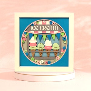 Caja de cartón tridimensional con forma de helado. Decoración única hecha a mano para el hogar, idea de regalo perfecta, arte en papel con capas