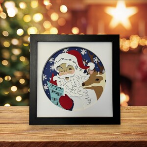 Caja de cartón con forma de Papá Noel en 3D. Decoración única hecha a mano para el hogar, idea de regalo perfecta, arte en papel con capas