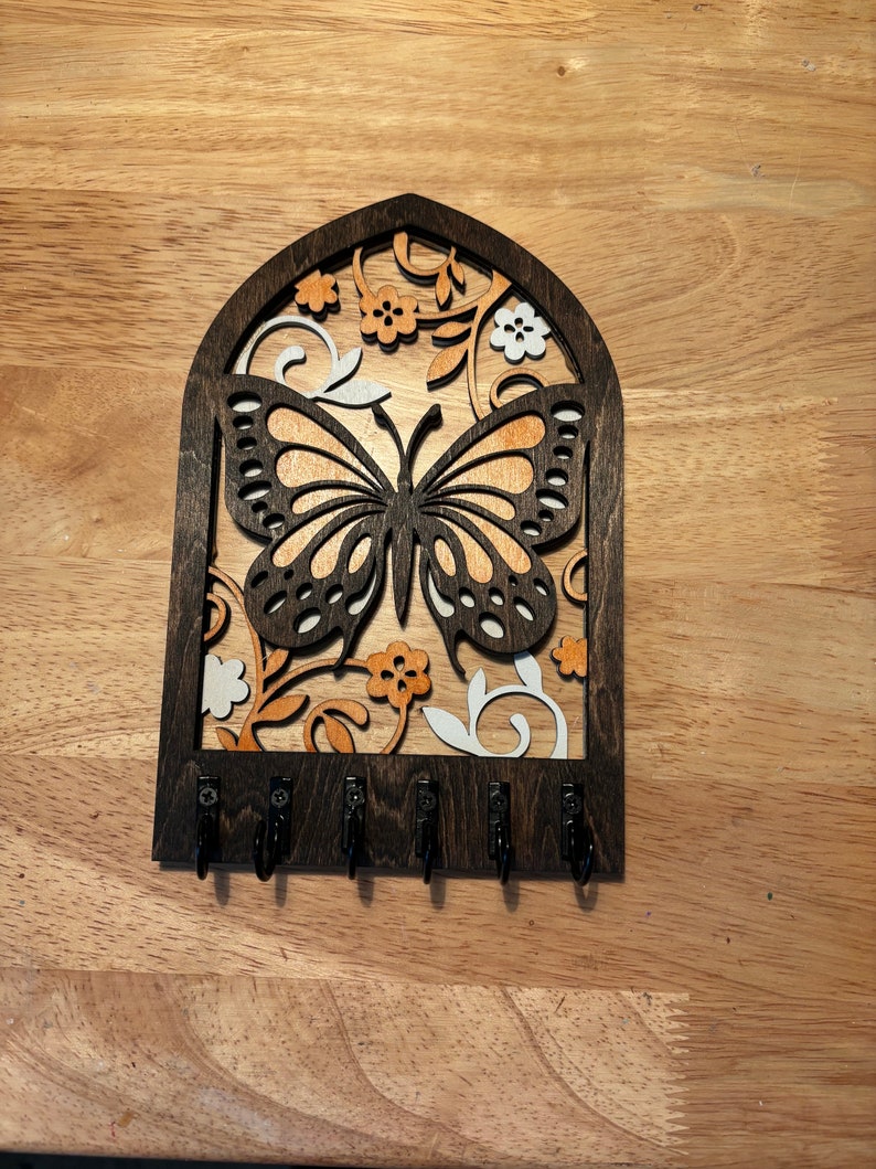 Wooden Butterfly Key Holder: Handmade Wall Art Organizer - Etsy