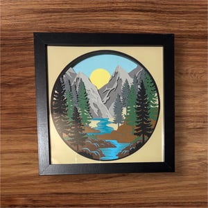 3D Mountain Scene Shadowbox: Layered Paper Art Home Decor