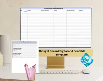 CBT Thought Record Worksheet: Printable Negative Thoughts Tracker (Digital Download)