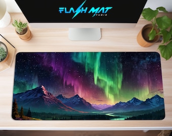 Aurora Borealis Enchanting Desk Mat, Northern Lights Desk Pad, Nature Mousepad XL, Aesthetic Office Mat