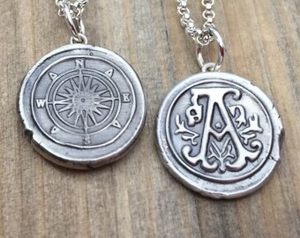 Alphabet letter I wax seal charm silver vintage style jewellery supplies
