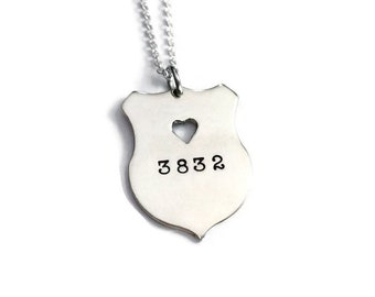 Personalized Police Badge Necklace: Sterling Silver Law Enforcement Jewelry