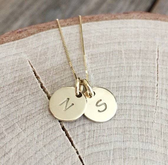 14K Solid Gold Letter Necklace Hand Stamped & Personalized | Etsy