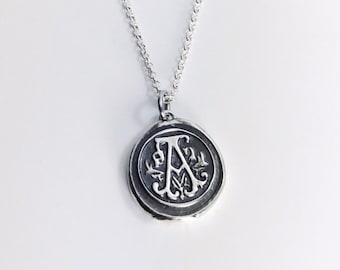 Wax Seal Letter Pendant - Silver Initial Necklace - Wax Seal Necklace - Vintage Inspired Charm - Handmade in Fine Silver