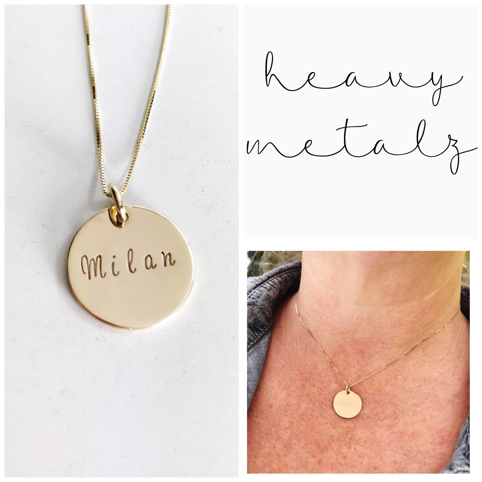 Name Necklace Real 14K Gold Name Jewelry Hand Stamped & Etsy