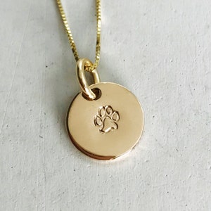 14K Solid Gold Paw Print Necklace - Hand Stamped & Personalized Gold Disc Jewelry For Pet Moms